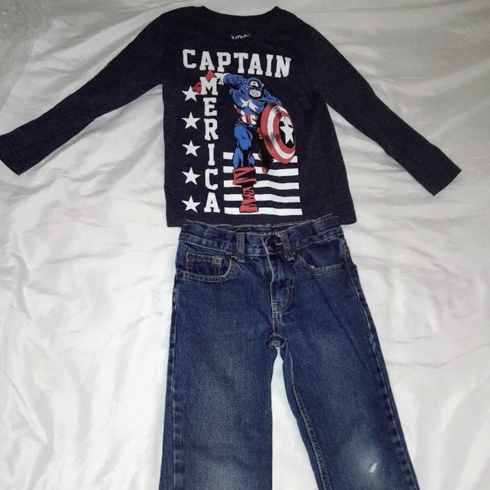 Gently Used Marvel Captain America Boys Size 4 T-Shirt & Cat and Jack Pants
